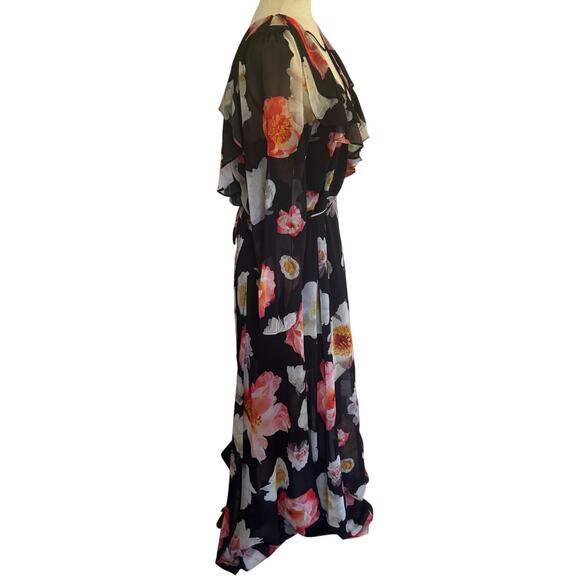 GB GIANNI BINI FLORAL PLUNGE CRISS CROSS MAXI DRESS IN BLACK PRE-OWNED MEDIUM - Picture 6 of 14